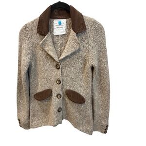 Sparrow Anthropologie Wool Blend Cardigan Sweater Corduroy Elbow Patch Beige M